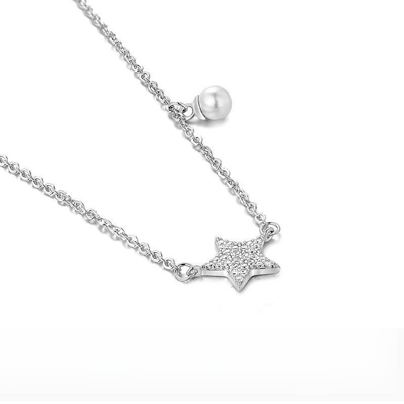 Collier Étoile à Cinq Branches Diamant Complet Perle Mignon Chaîne Ras du Cou Étoile Luxe Léger Petit Sens Chaîne de Cou Femme
