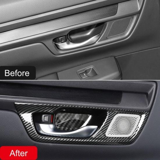 Carbon Fiber Interior Door Handle Bowl Cover Trim For Honda CR-V CRV 2023 2024