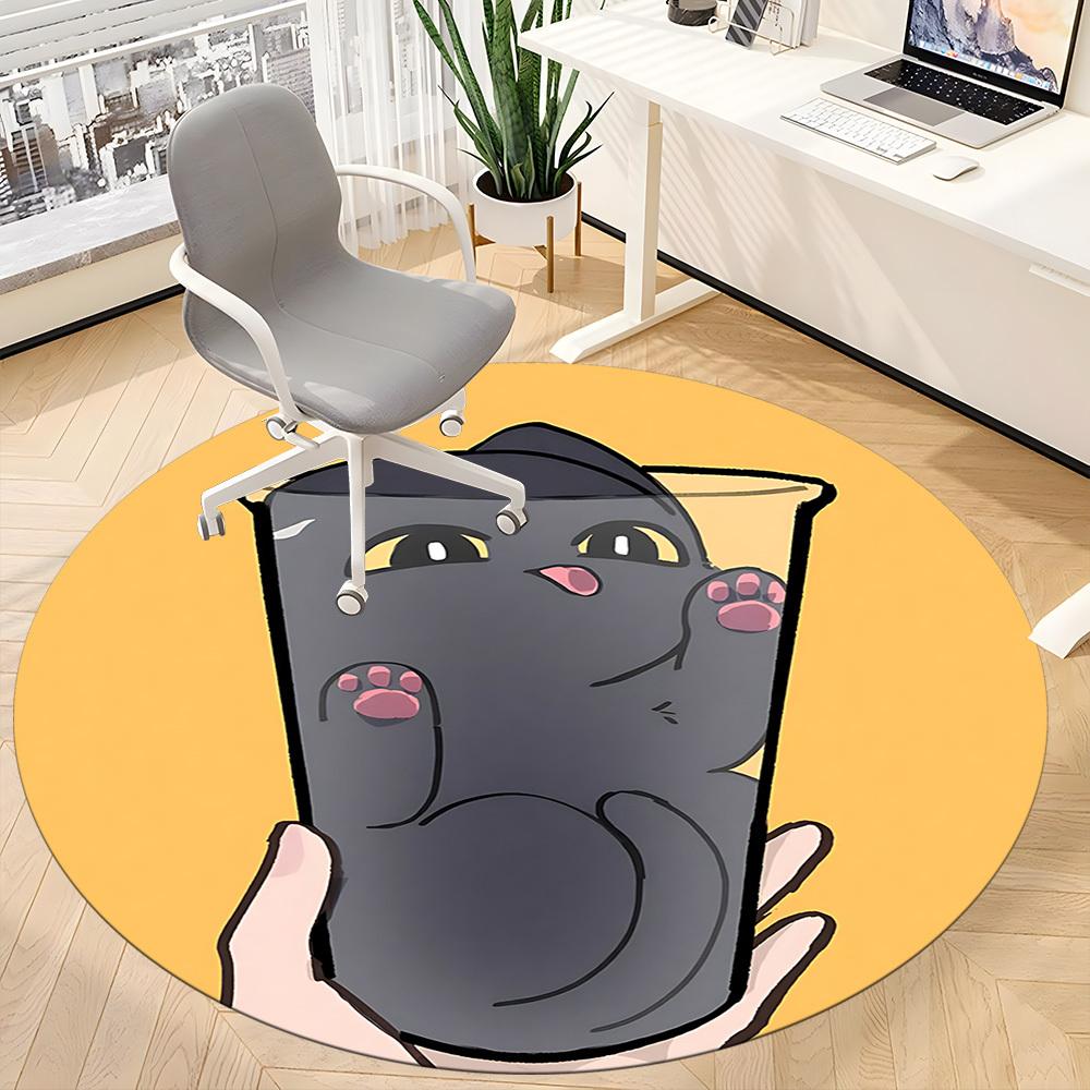 1pc Cat Cup Picture Office Round Area Rug, Indoor Mat Suitable ForOffice, Under Office Chairs Bedroom Living Room Home Decor, Room Deco,  n49