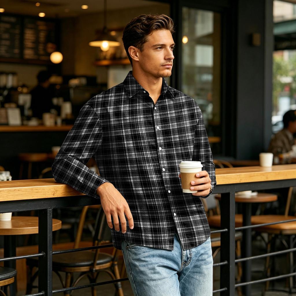 Men's Long Sleeve Plaid Button Down Shirt