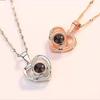 Love Heart Projection Necklace 100 Languages I Love You Pendant Jewelry for Girlfriend Couple Romantic Fashion Accessories Gifts