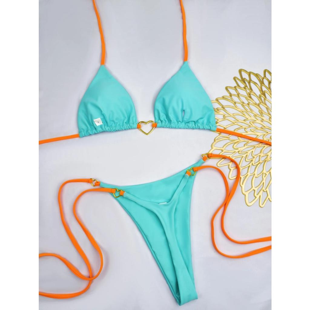 2025 New Sexy Low Waisted Bikini Set Swimsuit Female Swimwear Women Solid Red Strappy Beachwear Bathing Suits Brazilian Biquini