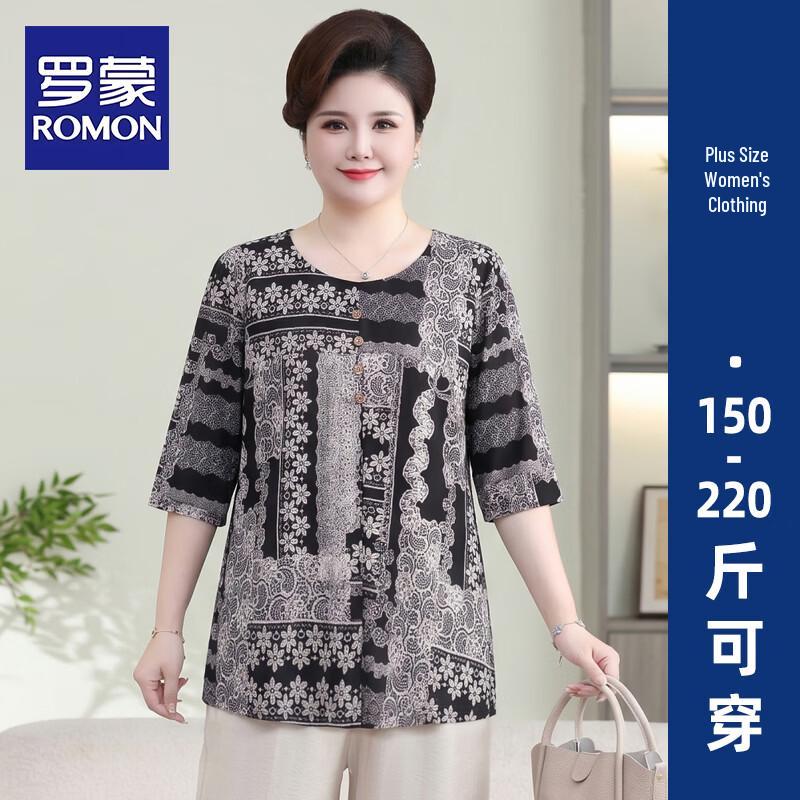 Romon Women s Plus Size Floral Mid-Length Sleeve Summer T-Shirt 3XL