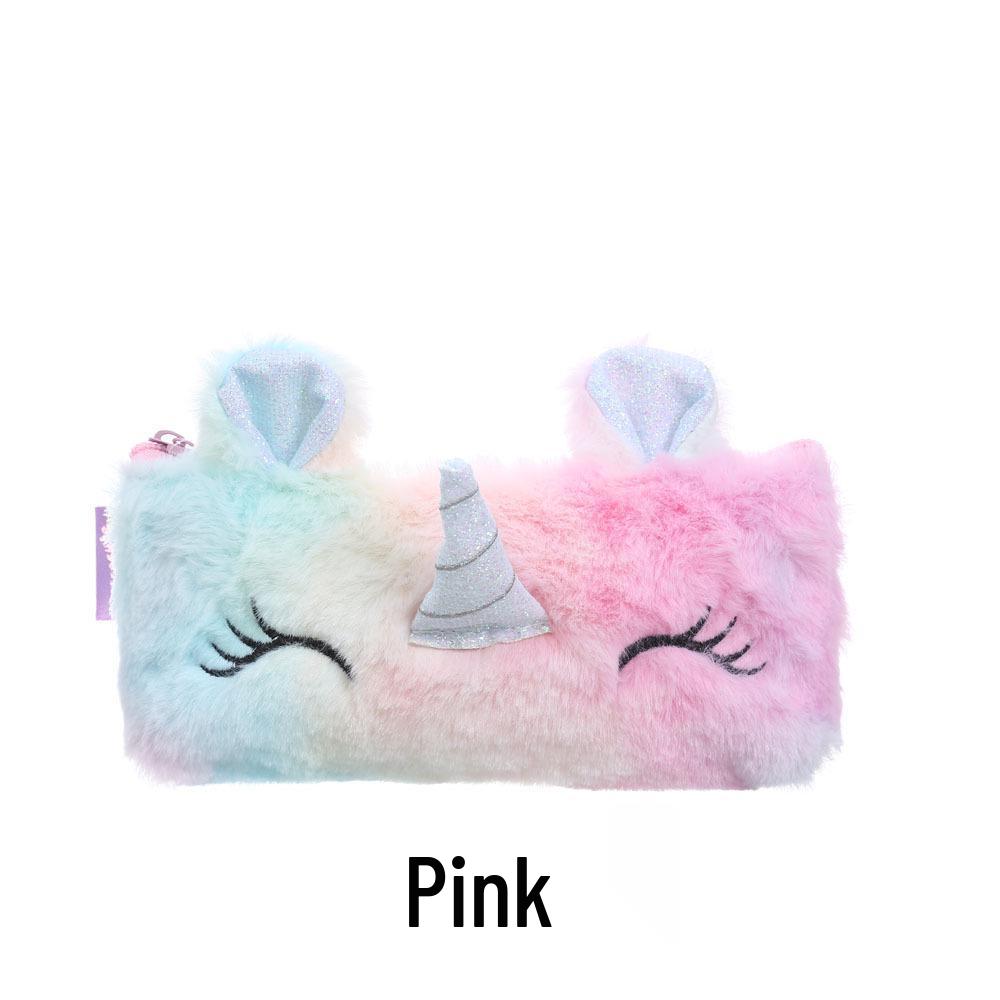 

Unicorn Winter Plush Pencil Case - Cute Cartoon Children s Stationery and Phone Storage Bag розовый