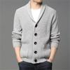 Autumn Winter Men's Thickened Button Cardigan Wool Sweater Green Fruit Collar Sweater Jacket V-neck Solid Color Casual Knitted Sweater