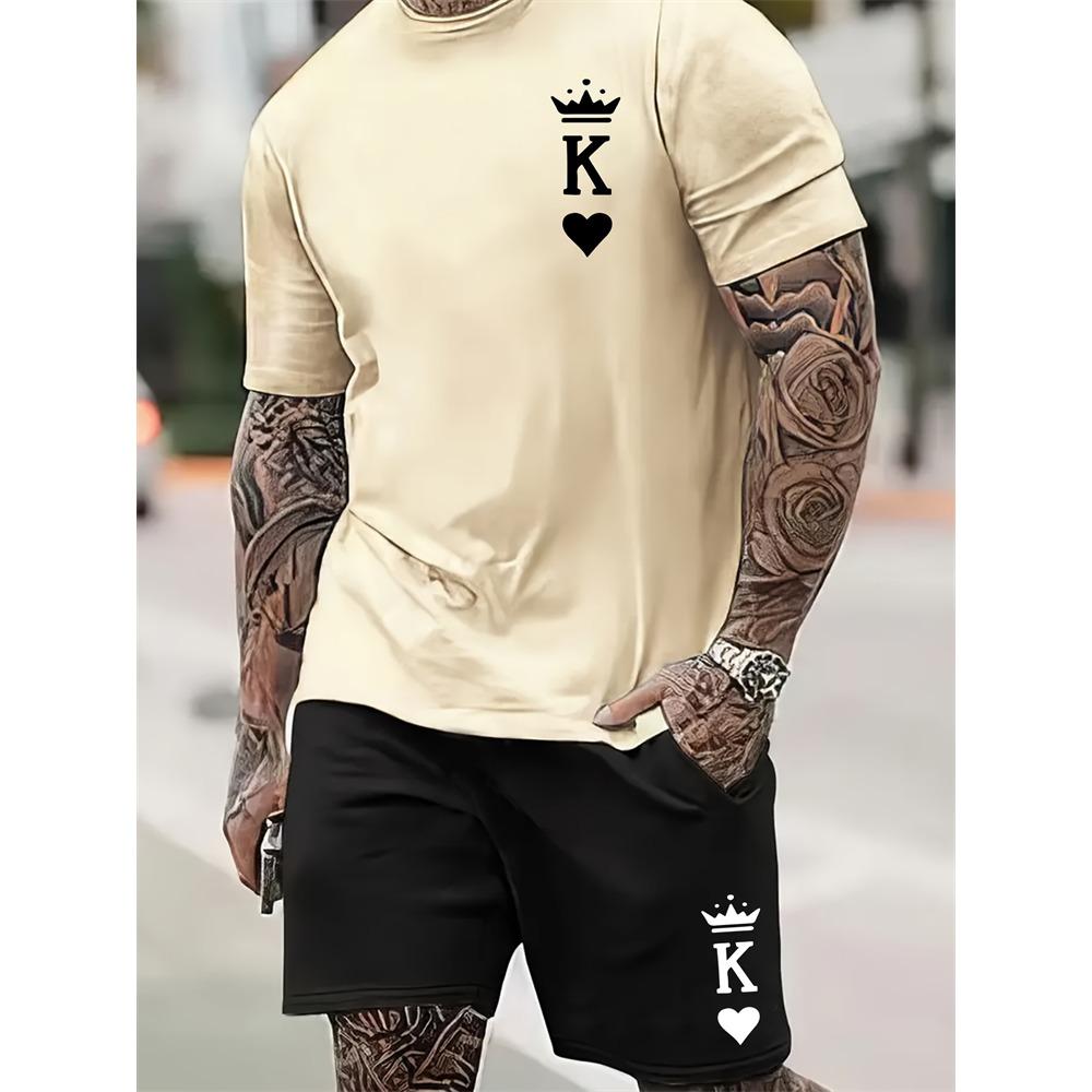 Men's Set Relaxed Fit Short Sleeve Shorts Set Men's Sportswear  Casual Wear Summer Casual Suit