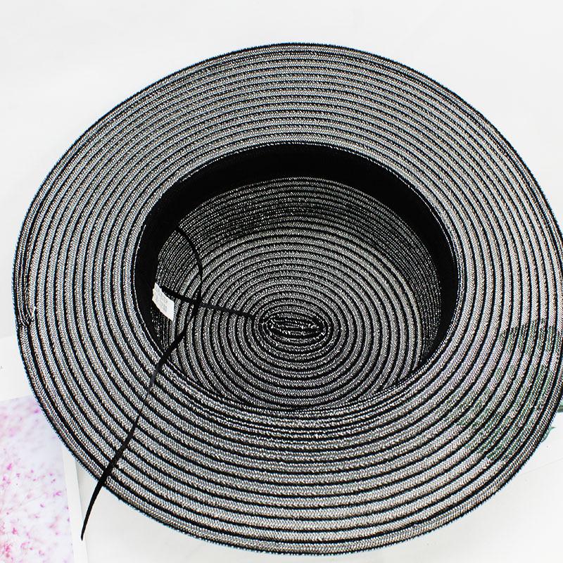 Internet Celebrity Hat M Standard Rhinestone Hollow Flat Top Straw Hat Outdoor Outing Seaside Sun Hat Women'S White Top Hat