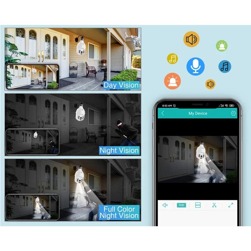 5MP E27 Bulb WiFi IP Camera Smart Home Tuya  AI Human Motion Detect Full Color Night Vision Outdoor Security Surveillance Cameras