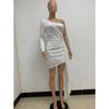 Women's Solid Color Bag Buttock Dress Minimalist Style One-shoulder Backless Long-sleeved Dress