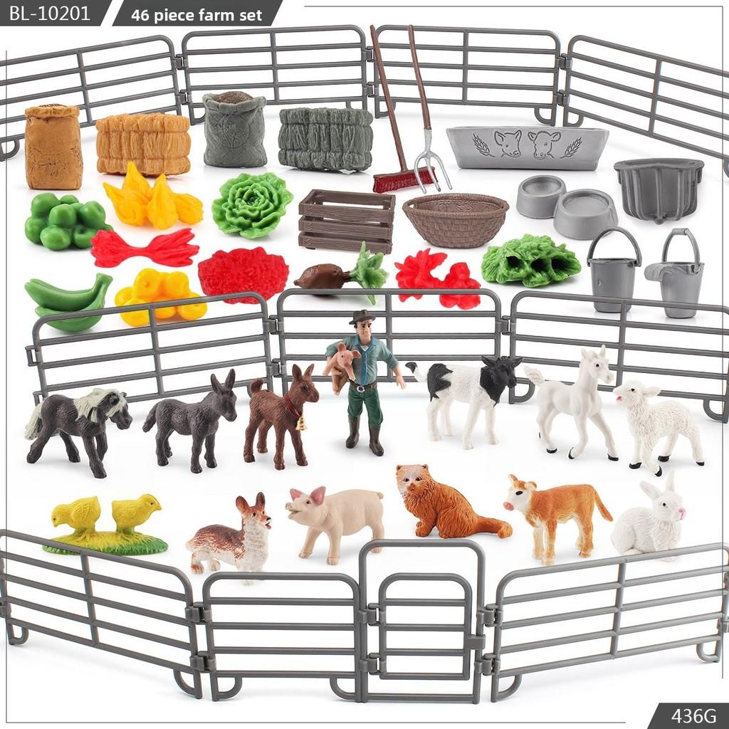 Farm Scene Animal Models Set Pvc Farm Animal And Vegetables Figure Toy For Kids Play And Decoration