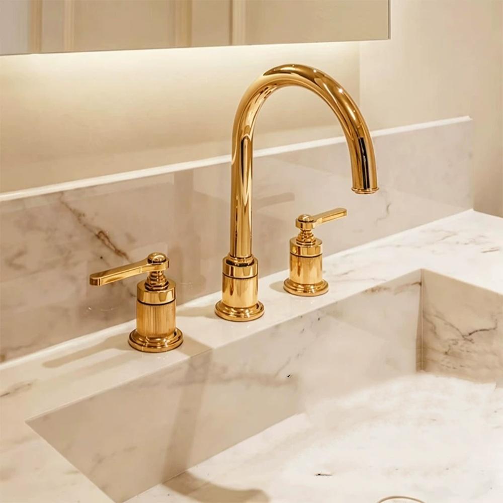 Widespread Basin Mixer Bathroom Basin Faucet 8 inch Widespread Lavatory Mixer Tap Brass Three Hole Sink tap Gold New Arrival