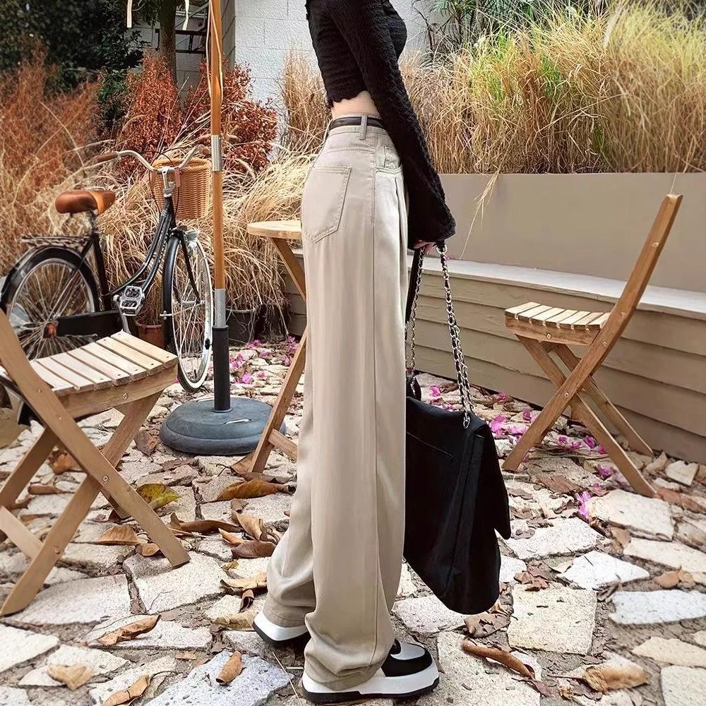 Women's High-End Coffee Straight Wide-Leg Pleated Jeans 2025 - Versatile Loose Floor-Length Pants
