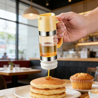 Press Honey Dispenser Bottle Syrup & Sauce Container with No-Drip Spout BPA-Free Plastic Honey Pourer Bottle for Kitchen Coffee Barbecue Use