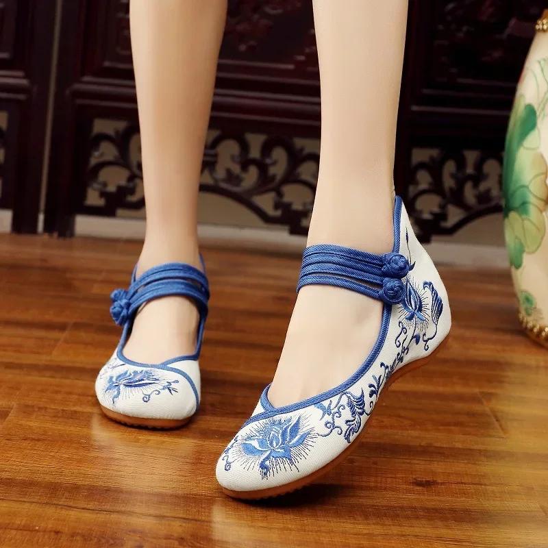 Mode Vintage Femme Chaussures en Tissu Élégant Style Ethnique Décontracté Broderie Streetwear Style Chinois Chaussures Femme Été
