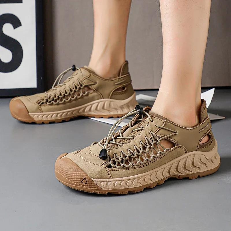 Summer Men Sandals Genuine Leather Casual Sandals Outdoor Antiskid Designer Round Toe Sandals Breathable
