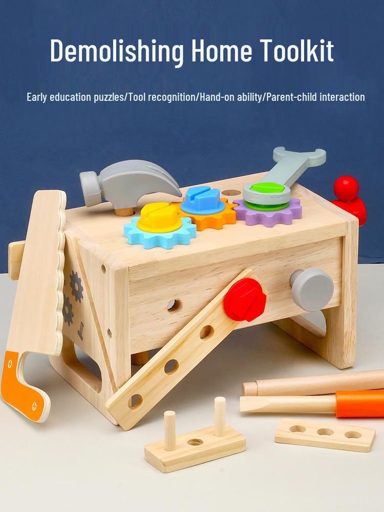 Wooden Repair Toolbox for Kids: Nut Assembly, Portable Toy Bench for Early Education and Development.