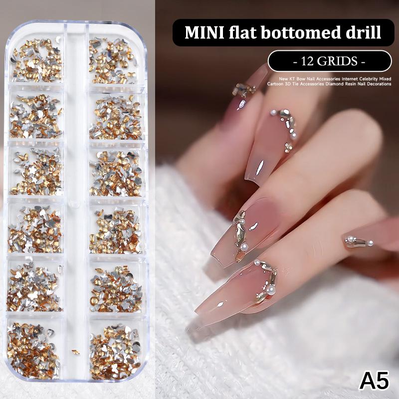 12 Grids/Box Nail Art Multi Shape Flat Back   Dazzling Diamonds Strass Manicure Tip 3D Decoration