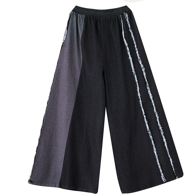 Spring Autumn Plus Size Vintage Patchwork High Waist Casual Loose Women Jeans Denim Wide Leg Pants