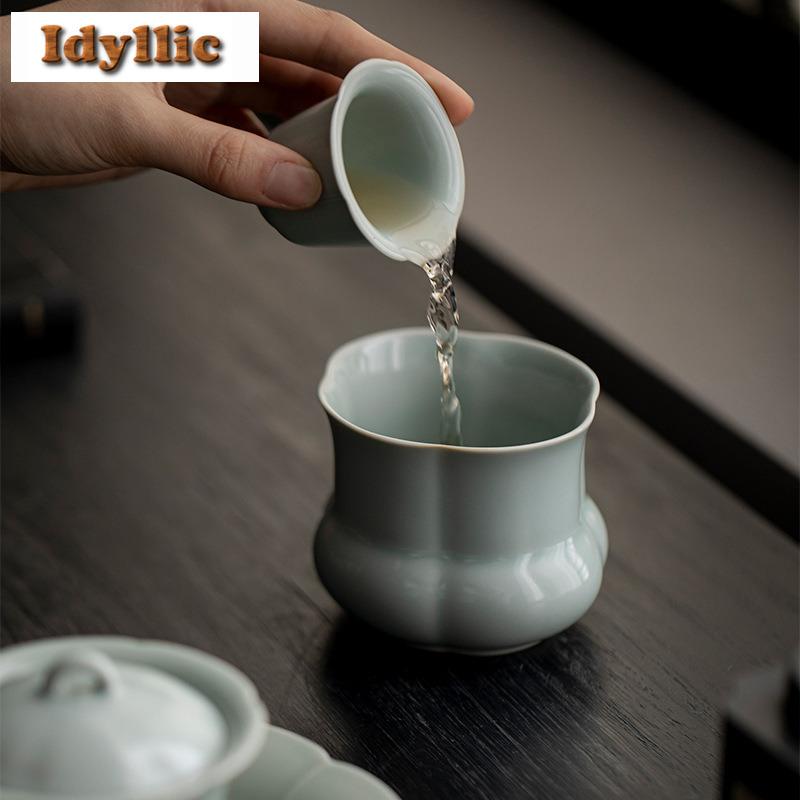220ml Yaozhou Kiln Handmade Ceramic Azure Jianshui Tea Wash Tea Garbage Can Household Chaxi Tableware Equipment Ornaments Craft