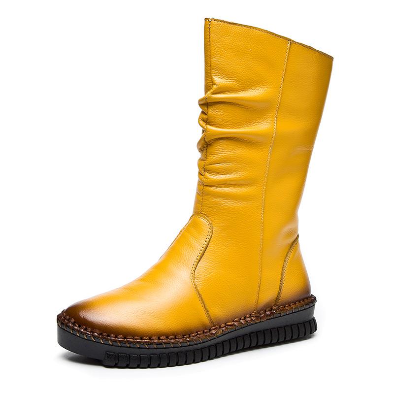 

GKTINOO 2025 Women s Boots Autumn Leather Handmade Retro Mid-Calf Boots Flat Shoes Genuine Leather Boots for Women Plus Size 43 5