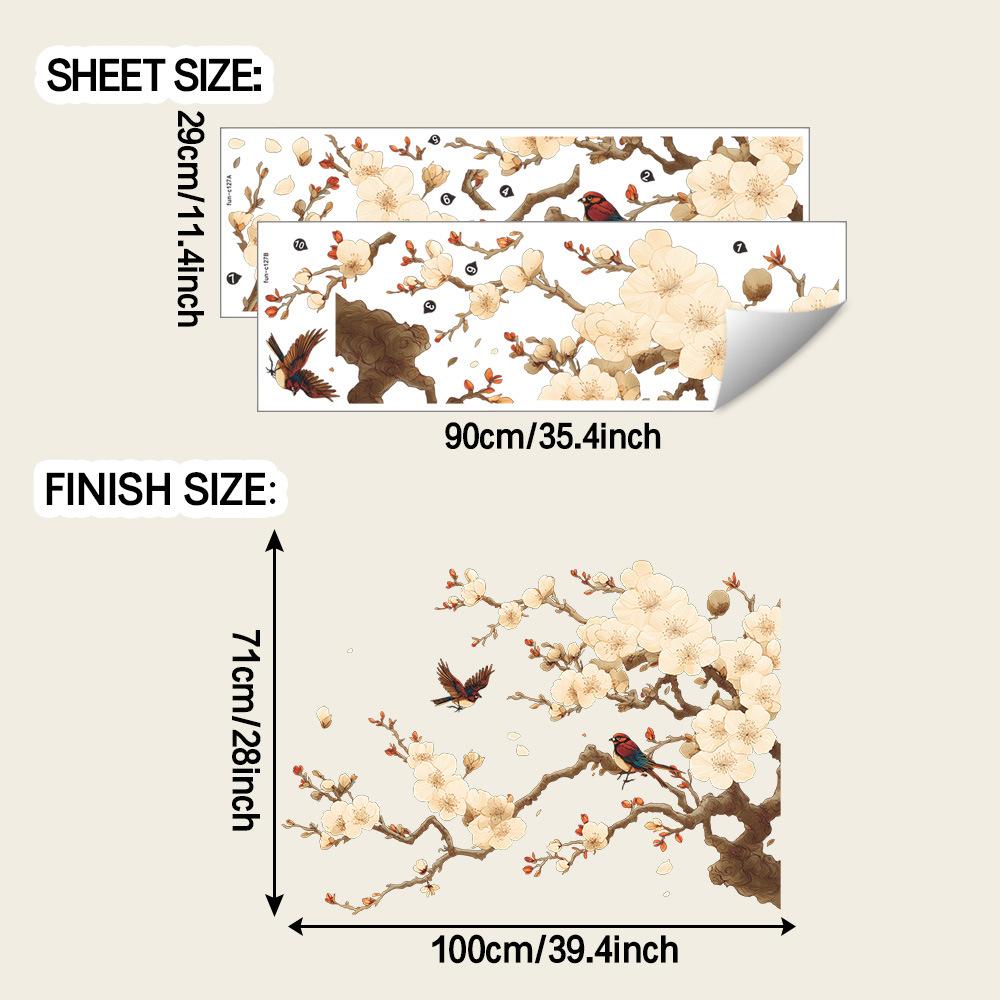 Painted Flower, Branch and Magpie Home Background Wall Decoration Stickers