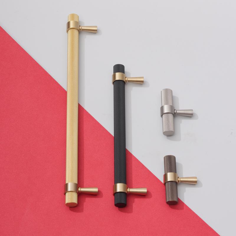Antique Black Nickel Solid Brass Knurled T-Bar Handles Knobs for Furniture Cabinets Kitchens Drawers Wardrobes Dressers Bedroom
