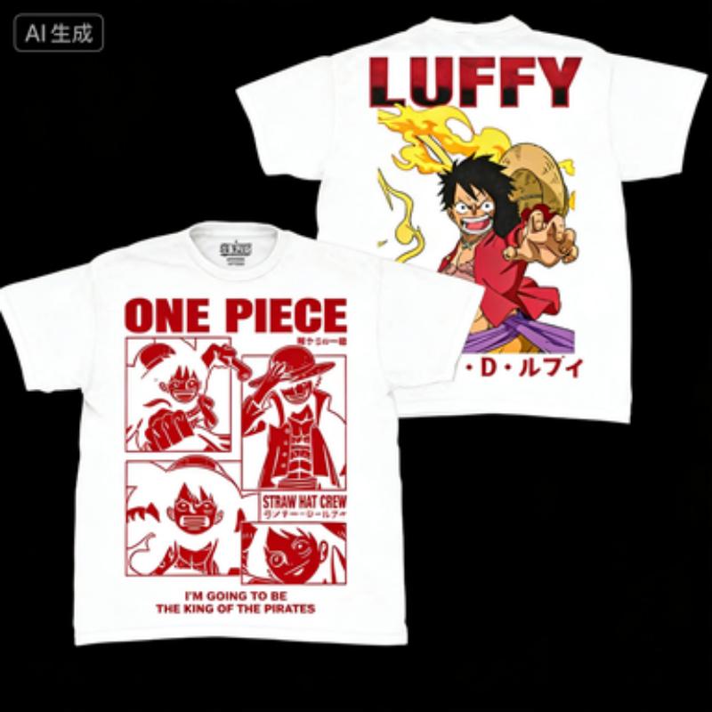

2026 Лето 100 Новая чистый хлопок Цельный Luffy Изображение аниме популярный рисунок Свободный повседневный Короткий рукав Футболка Круглая свободная рубашка L