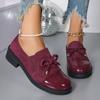 Women's Burgundy Bow Loafers Chunky Heel Slip-On Shoes Retro Two-Tone Dress Shoes