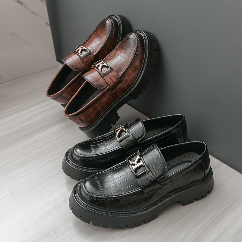 New Platform Men Shoes Slip On Dress Shoes Thick Bottom Loafers Breathable All-match Flats Man Casual Leather Driving Shoes