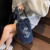 Embroidered Drawstring Bucket Bag Women's Denim Multi-Purpose Shoulder Bag