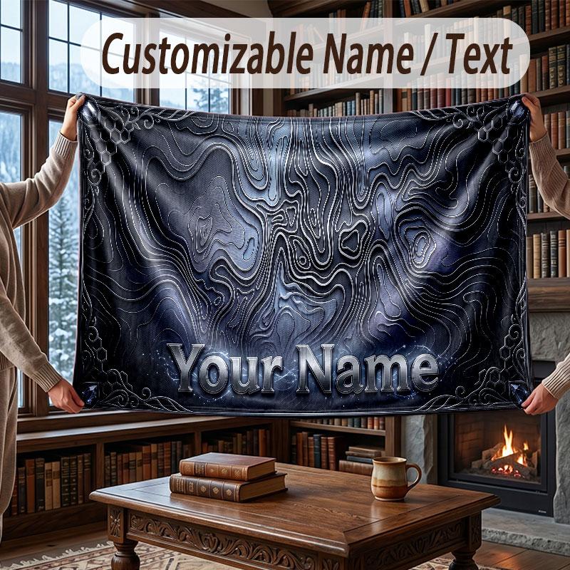 Abstract Geometric Theme Throw Blanket Custom Name Text Personalized Blanket Soft Cozy Blanket for Home Sofa Bed