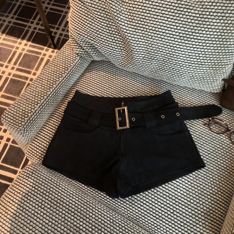 

Women s American Retro High-Waisted Spicy Girl Style Shorts with Belt - Autumn/Winter Slimming Straight Leg Hot Pants Extra Small