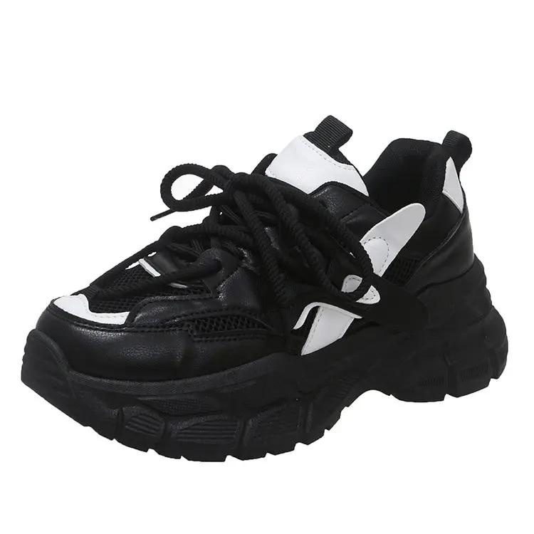 Women Trendy Color-blocked Brand Design Thick-soled Sneakers New Fashion Lace-up Mesh Breathable Tennis Shoes Mujer Zapatos