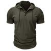 Men Green Short Sleeve Hooded Henley Neck Drawstring Casual Summer T Shirt