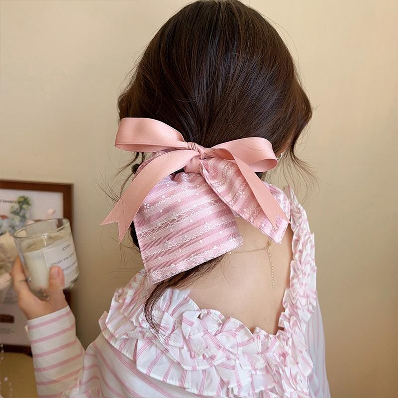 Early spring fresh large intestine hair band simple striped lace headband 2025 new high-end rubber band women's hair tie rope