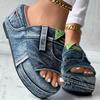 Women's Denim Platform Sandals, Fashion Open Round Toe Non Slip Slides, Outdoor Wedge Sandals