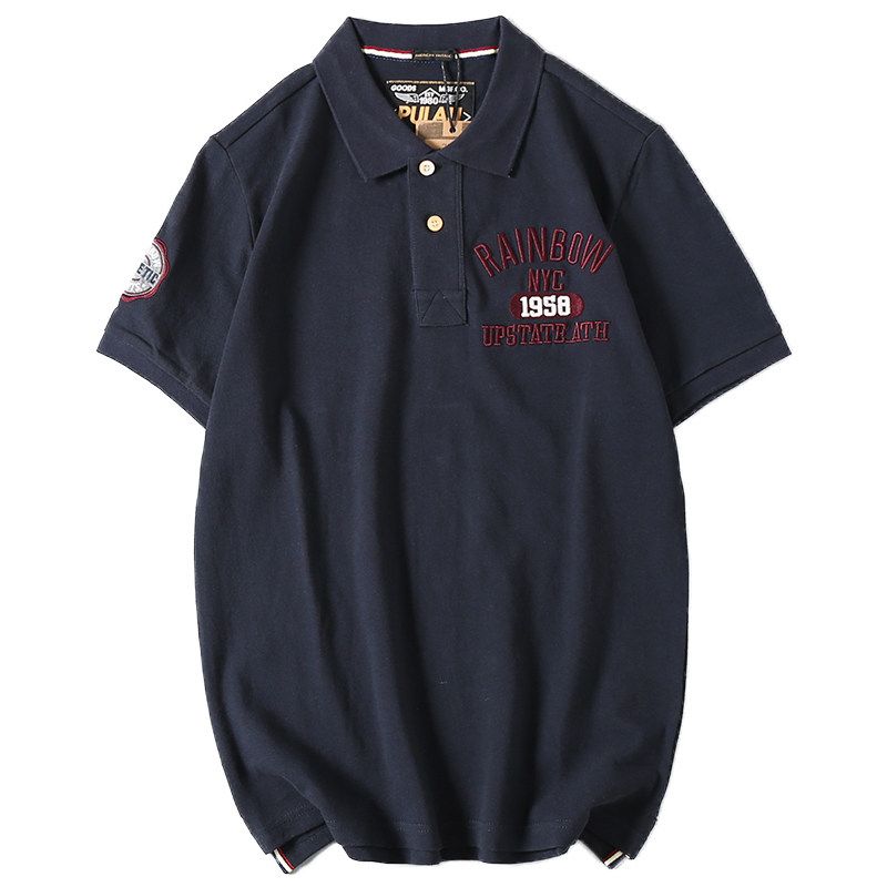 Export Tail Goods Heavy Industry Water-Washing Embroidery Pearl Cotton Lapel Polo Shirt Men's Youth Loose Casual Short Sleeve T-shirt Summer