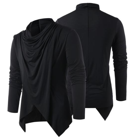 Men Autumn Shirt Vintage Long Sleeves Solid Color Asymmetrical Cardigan Warm Shawl Collar Medieval Breathable Men Autumn Tops for Daily Wear