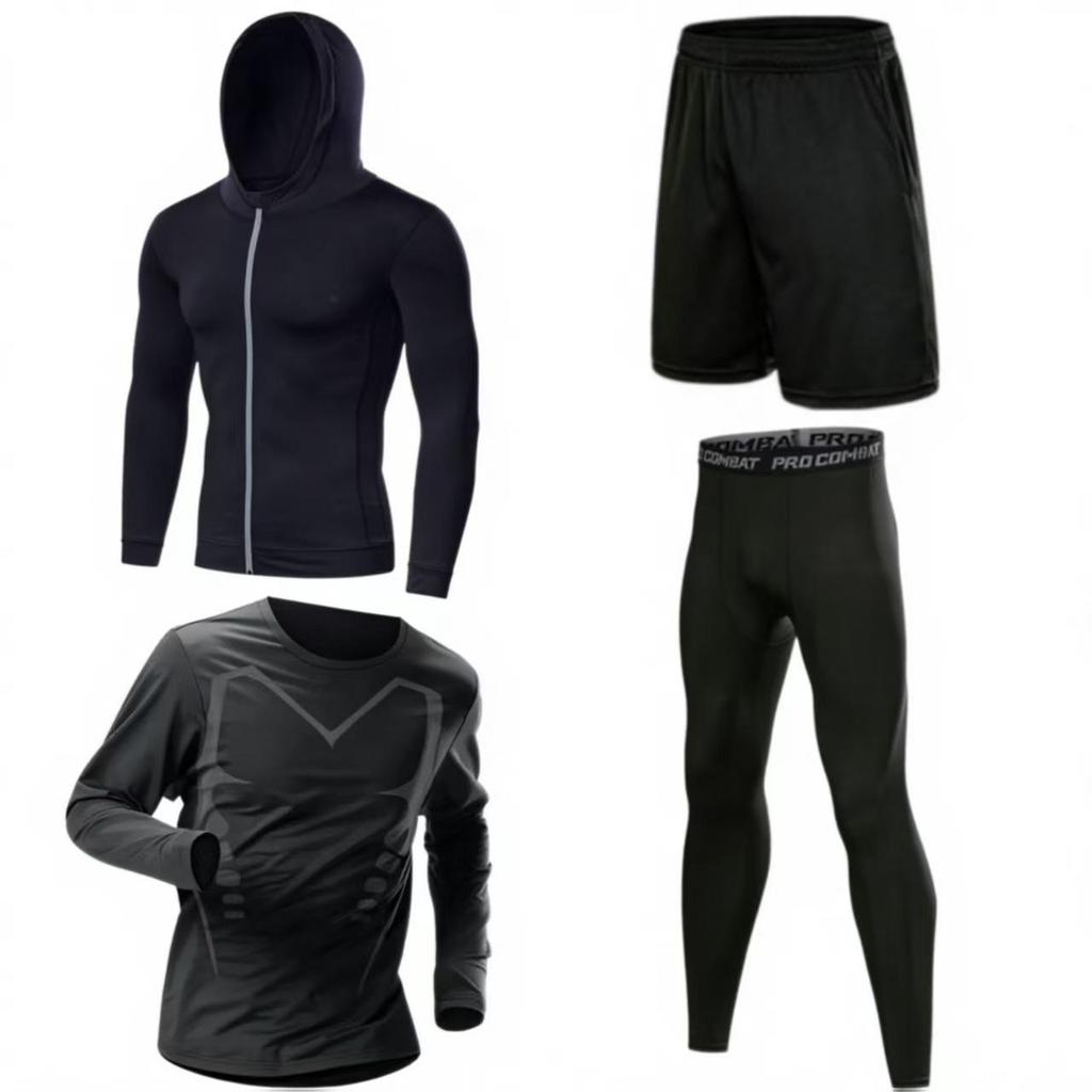 Men's Quick-Dry Fleece-Lined Sports Set - Breathable Long Sleeve Fitness Wear and Running Tights.