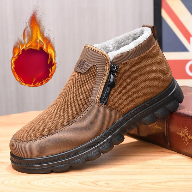 Мужские хлопковые туфли на флисе толстая подошва боковая молния мужские повседневные туфли на мягкой подошве легкой подошве теплые туфли для папы 47 коричневый 2436₽