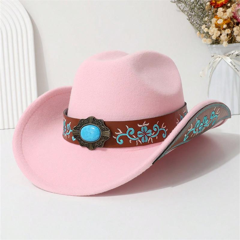 New Jazz Top Hat, High-quality Woolen Straw Hat, European and American Party Gem Belt, Decorative Western Cowboy Hat.