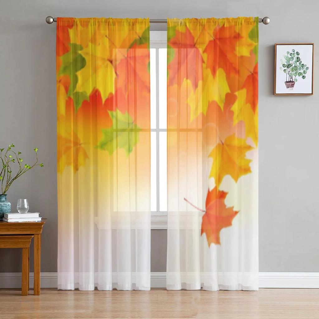 Maple Leaves Trees Texture Tulle Curtains For Living Room Sheer Curtain Bedroom Voile Decorative Window Treatments