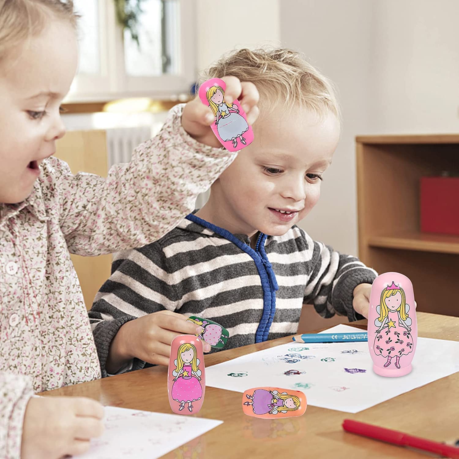 Матрешки Рождественские русские матрешки для детей Деревянный вложенный набор из 5 — фото 6