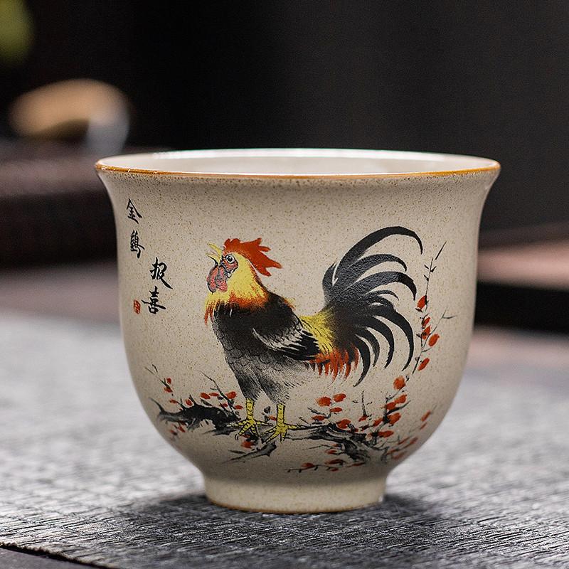 1 Pc Chinese Handmade Cock Ceramic Teacup Vintage Pottery Tea Cup Portable Tea Bowl Pu'er Master Cup Travel Tea Set Accessories