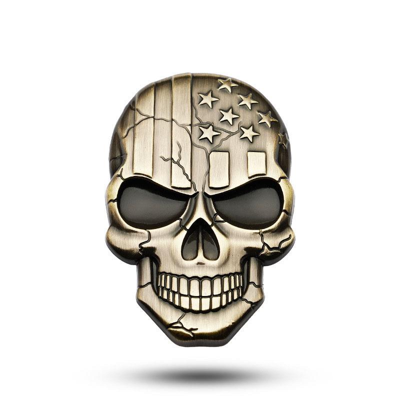 3D American Flag Skull Crossbones Metal Car Emblem Sticker