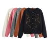 Kaslead New Arrival Women's Clothing Fashion Style Fashion Embroidered Sequins round Neck Knitting Cardigan Sweater Outwear