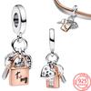 New 925 Silver Charm Fit Original Bracelet Accessories Women Jewelry Love Series Lock And Key