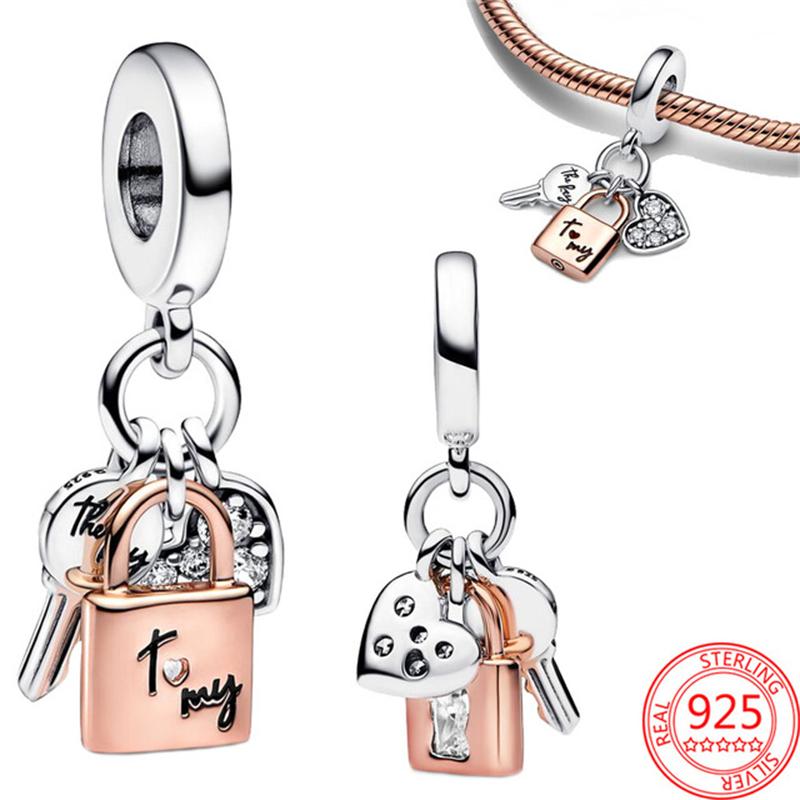 New 925 Silver Charm Fit Original Bracelet Accessories Women Jewelry Love Series Lock And Key