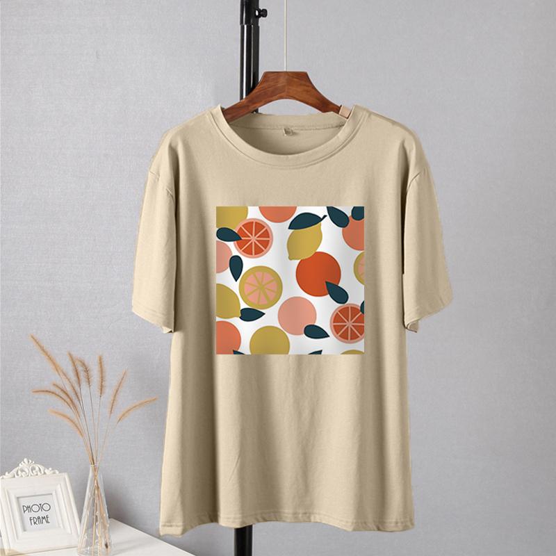 Shellsuning Casaul Kawaii Fruit Printed T Shirt Women Loose O Neck Short Sleeve Base Tees Female Simple Cotton Trendy White Tops