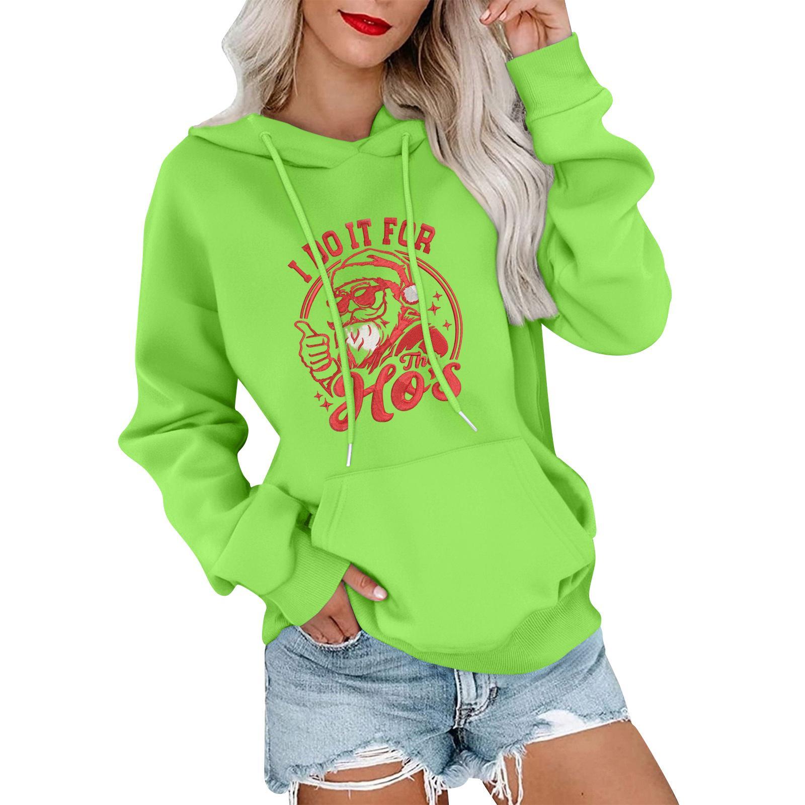 

Женский модный, расслабленный и удобный свитер с круглым вырезом и капюшоном, с длинными рукавами и рождественским принтом, теплый свитер M зелёный